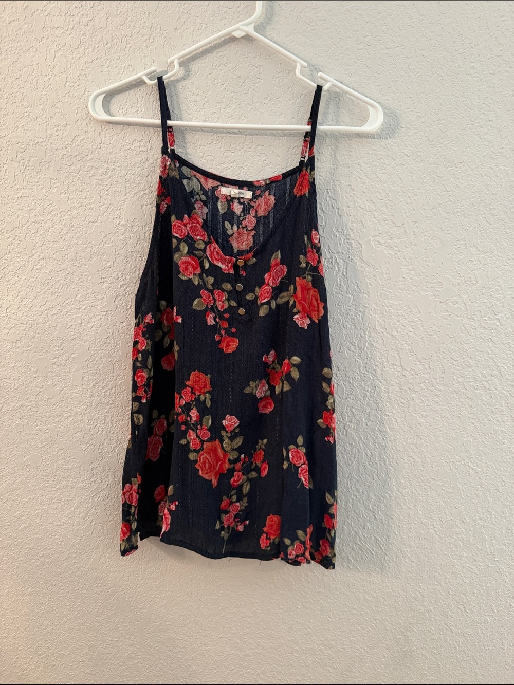 Maurices Black Floral Spaghetti-Strap Camisole with Red Rose Print